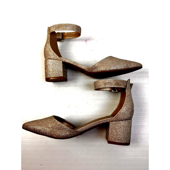Dream Paris Gold Glitter Shoes Women's 8 Ankle Strap 1.5" Block Heel Party Prom - Picture 6 of 9